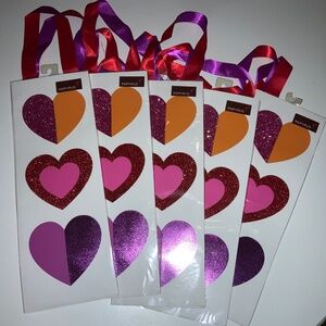 Set of 5 Papyrus wine bags hearts glitter red pink ribbon handles New